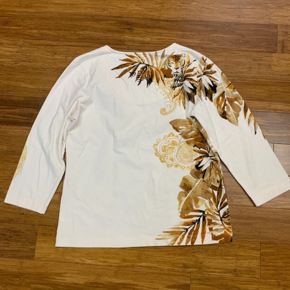 Chico's White Blouse with Gold and Brown Botanical Print - Picture 4 of 8